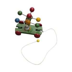 RARE Kouvalias Wooden Pull Toy 2Bells Greece Vintage Clacker Baby Montessori toy